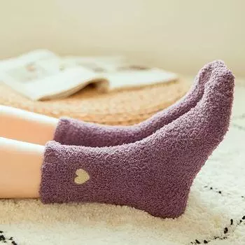 Цветные носки для девочек с вышивкой «Сладкая любовь» Носки-лодочки средней длины Носки из кораллового флиса Женские чулочно-носочные изделия розовый