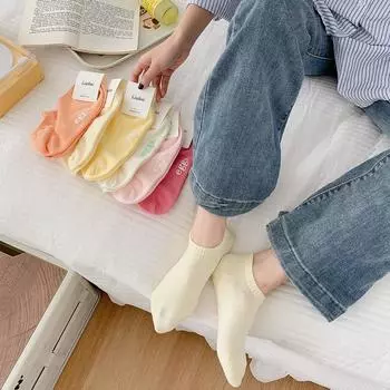 Цветные носки Женские носки-лодочки Весенние и летние тонкие короткие носки Небольшие нескользящие носки с пяткой Невидимые носки one size чёрный