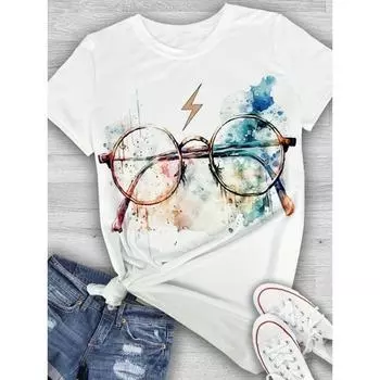 Цветные очки 3D принт женская футболка весна-лето дышащая повседневная футболка с круглым вырезом женская ретро уличная одежда S
