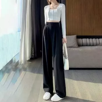 Цветные офисные брюки с драпировкой, очаровательные женские прямые широкие брюки 2XL чёрный