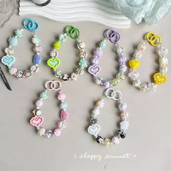 Цветные расписные бусины цепочка для телефона с подвеской Sweet Love ремешок для наушников чехол для сумки-подвески украшение для автомобиля брелок для ключей белый