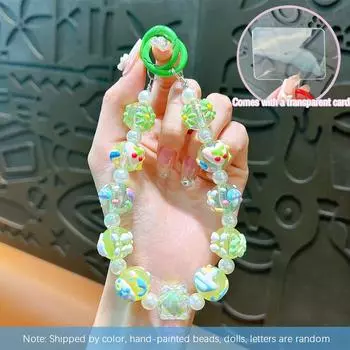 Цветные расписные бусины для телефона с картой, милые бусины, брелок, подвеска, ремешок на запястье, чехол для наушников, подвеска, декор для сумки белый