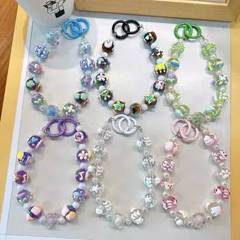 Цветные расписные бусины для телефона с картой, милые бусины, брелок, подвеска, ремешок на запястье, чехол для наушников, подвеска, декор для сумки фиолетовый