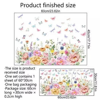 Цветные растения, цветы, бабочки, стрекозы, статичные наклейки, двухсторонние наклейки на окна и окна, украшение для дома