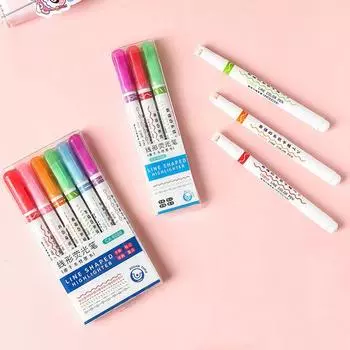 Цветные ручки для альбомов Тонкая ручка Изогнутая ручка-текстовыделитель Изогнутые маркеры Маркеры с тонким наконечником D 6PCS