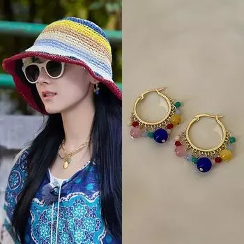 Цветные серьги с бахромой из натурального камня, женские уникальные модные серьги-гвоздики для разных стилей