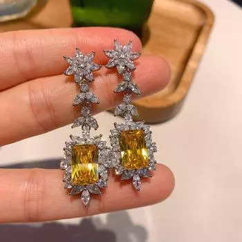 Цветные серьги с имитацией ювелирных изделий, модные преувеличенные желтые бриллиантовые розовые серьги с бриллиантами, женская прямая трансляция с товарами модные серьги