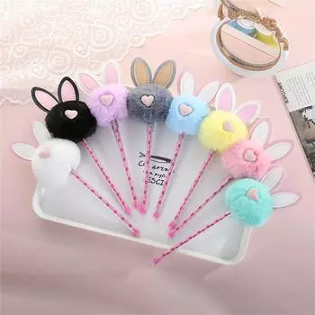 Цветные школьные принадлежности канцелярские принадлежности Меховая плюшевая ручка Гелевая ручка Плюшевая ручка-кролик Шариковая ручка для волос Фирменная ручка розовый