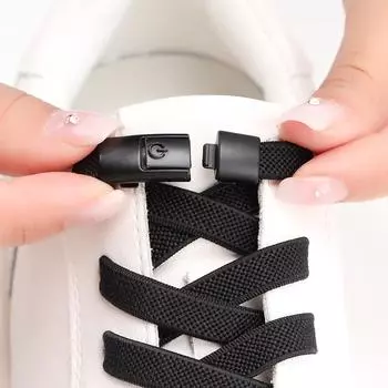 Цветные шнурки Press Lock без завязок Эластичные шнурки Кроссовки 8 мм Расширенные балетки Без завязок Шнурки для детей и взрослых Шнурки для обуви - чёрный