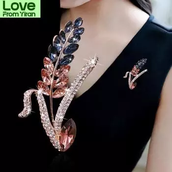 Цветные стразы колосья пшеницы броши для женщин элегантные броши-булавки для растений ювелирные изделия пальто аксессуары подарок