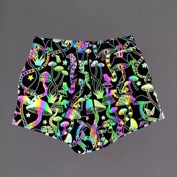 Цветные светоотражающие шорты с принтом грибов, блестящие флуоресцентные шорты для танцев в стиле хип-хоп для мужчин, ночные спортивные джоггеры M