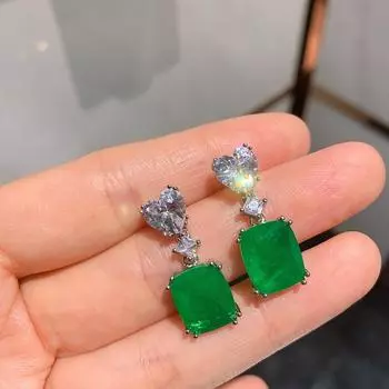 Цветные ювелирные изделия Серьги Параиба Роскошные изумрудные серьги-гвоздики знаменитостей Женские микронаборы имитационных украшений изумрудный