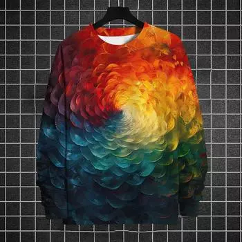Цветные визуальные графические 3D-принты футболки мужские толстовки с капюшоном уличные толстовки с круглым вырезом свободные оверсайз мужская одежда топы S