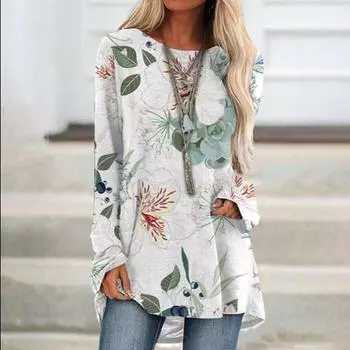 Цветочная абстрактная живопись 3D принт футболки с длинным рукавом женская мода свободные цветочные футболки уличная одежда женские футболки для девочек топы L