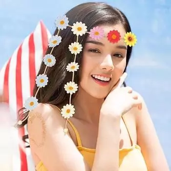 Цветочная бандана аксессуары для волос для вечеринок Цветочная повязка на голову для девочки Головной убор с кисточками из маргариток Бохо повязка на голову для женщин разноцветный