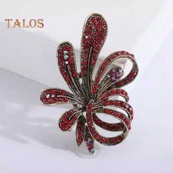 Цветочная брошь, булавка, блестящая булавка со стразами, брошь из антикоррозийного сплава для женщин, ювелирные изделия для вечеринок и встреч красный