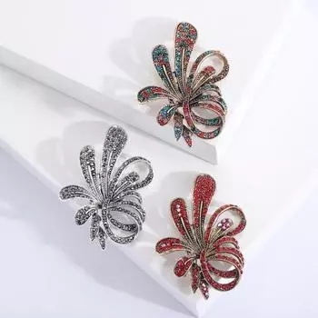 Цветочная брошь, булавка, блестящая булавка со стразами, брошь из антикоррозийного сплава для женщин, ювелирные изделия для вечеринок и встреч красный