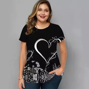 Цветочная футболка для женщин, большие размеры, одежда для девочек 2000 года, модная блузка с коротким рукавом и круглым вырезом, летняя новая уличная женская повседневная одежда, топы S