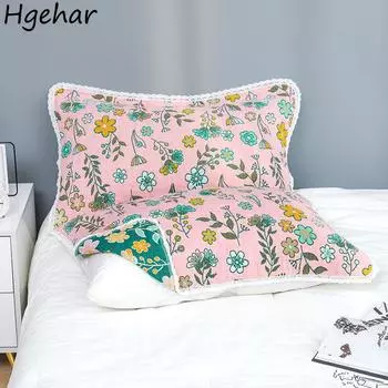 Цветочная хлопковая подушка-полотенце Мягкая Взрослые Постельные принадлежности Бытовая Пот-впитывающая Подушка Чехол Четыре Сезона Толстая Наволочка Прочный Новый 52x75m-1pc