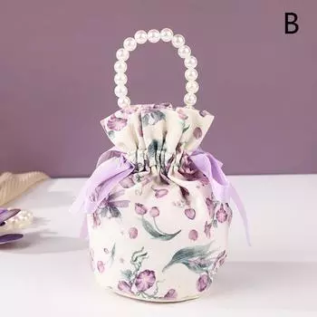 Цветочная холщовая сумка с завязками, маленькая цветочная сумка с цепочкой и жемчугом, сумка для упаковки ювелирных изделий, свадебная сумка для конфет, сумка с бантом