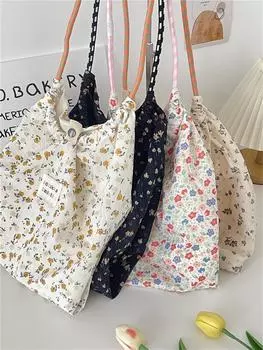 Цветочная холщовая сумка женская летняя новая большая вместительная сумка тонкая портативная пляжная сумка для отпуска