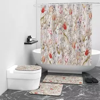 Цветочная и травяная текстура, цифровая печать, занавеска для душа, блокирующая водонепроницаемую занавеску для ванной комнаты W90cm*L180cm