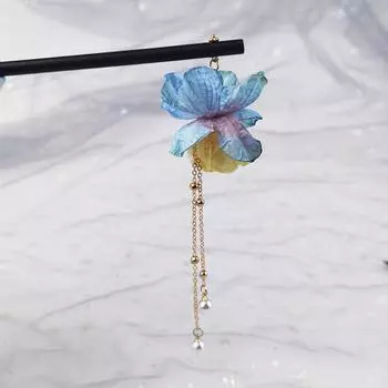 Цветочная кисточка для девочек, свадебная заколка для волос, китайская вилка для волос, женские палочки для волос, корейские шпильки для волос Ханфу синий