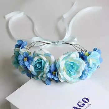 Цветочная корона Halo, регулируемый венок из цветов, повязка на голову, гирлянда, головной убор синий