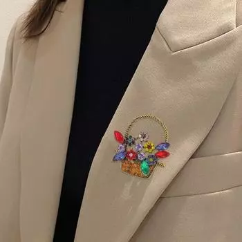 Цветочная корзина брошь ажурный цветной стразы цветок лист ретро костюм воротник пальто шляпа шарф прищепка выпускной вечеринка одежда ювелирные изделия разноцветный