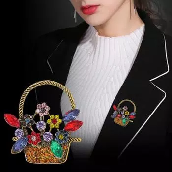 Цветочная корзина брошь ажурный цветной стразы цветок лист ретро костюм воротник пальто шляпа шарф прищепка выпускной вечеринка одежда ювелирные изделия разноцветный