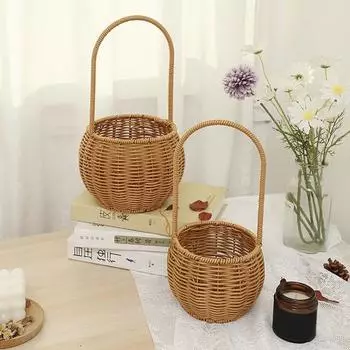 Цветочная корзина с ручкой, тканая корзина для растений, корзина для хранения цветов для дома, свадебного украшения сада D