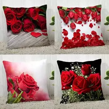 Цветочная красная роза наволочка современное украшение для гостиной дома 40x40cm