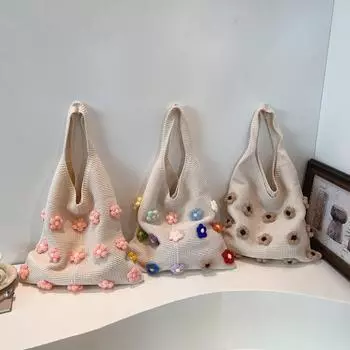 Цветочная красочная вязаная сумка Персонализированная универсальная сумка-мешок Большая сумка Корейское издание Женская простая и модная универсальная вязаная сумка