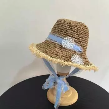 Цветочная кружевная соломенная шляпа с лентой, женская летняя шляпа с большими полями, солнцезащитная шляпа для морского побережья, панама, прилив бежевый