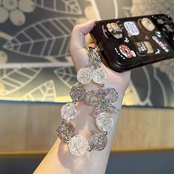 Цветочная лента Цепочка Конфетный цвет Прозрачные бусины Брелок Бусины Наушники Сумки Подвески Мобильный телефон Цепочка Ремешки жёлтый