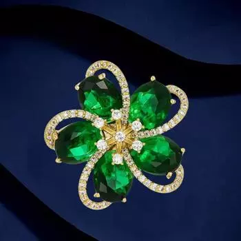 Цветочная магнитная пряжка с цирконием Брошь женская премиум Sense Niche Design Sense Neckline Fixed Collar Buckle Универсальные аксессуары для одежды Electroplated real gold зелёный