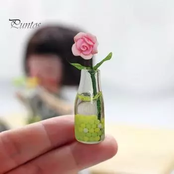 Цветочная модель, мини-смола, роза, ваза, орнамент, прочные аксессуары для кукольного домика, декор для ролевых игр B