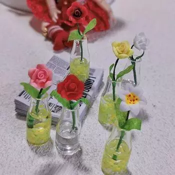 Цветочная модель, мини-смола, роза, ваза, орнамент, прочные аксессуары для кукольного домика, декор для ролевых игр B