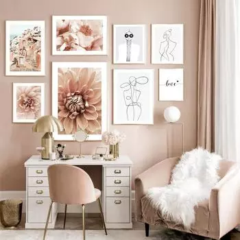 Цветочная модная женская абстрактная линия Цитата, скандинавский постер, настенный художественный принт, холст, живопись, галерея, настенные панно для декора гостиной 21cm30cm NoFrame