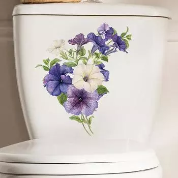 Цветочная наклейка на унитаз, съемная самоклеящаяся водостойкая ПВХ гостиная, ванная комната, настенное искусство, цветочная наклейка на крышку унитаза, украшение