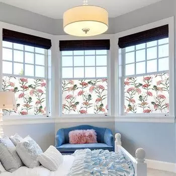 Цветочная оконная пленка Конфиденциальность Статическая липкая неклейкая пленка Витражная виниловая пленка Солнцезащитная наклейка на окно Украшение 45*100cm