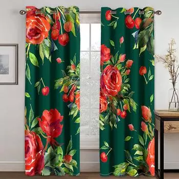 Цветочная парча 3D цифровая печать занавеска гостиная спальня дома конфиденциальность 90г полиэстер слабозатеняющая шторная ткань две панели W50xH130(CM)x2pcs&Hook красный