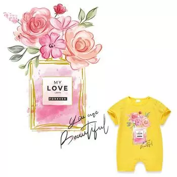 Цветочная парфюмерная наклейка на одежду, железные наклейки для одежды, футболка «сделай сам», моющиеся в полоску, экологически чистые аксессуары «сделай сам», термонашивка 5.8*8 cm