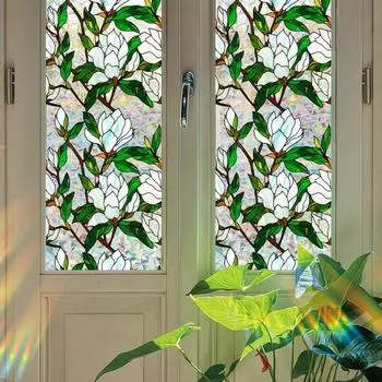 Цветочная пленка для окон, двусторонняя витражная радужная пленка для окон, блокирующая солнце D