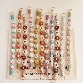 Цветочная плетеная цепочка для ключей с ромашками, плетеная вручную цветочная цепочка для ключей для детей, детские игрушки 08