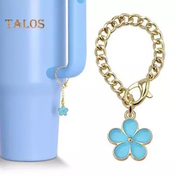 Цветочная подвеска, аксессуары для чашек, подвеска из сплава, красочные цветочные украшения с регулируемой застежкой-лобстером, идентификатор кружки, подвеска для сумки с чашкой стакана розовый