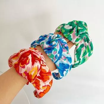 Цветочная повязка на голову с большим узлом, обруч для волос, 2024, женская повязка на голову