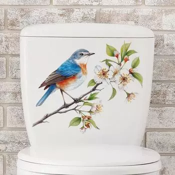 Цветочная птица, ветка дерева, наклейка на унитаз, керамическая плитка, резервуар для воды, крышка унитаза, наклейки, отремонтированное украшение, самоклеящаяся наклейка 30x30cm