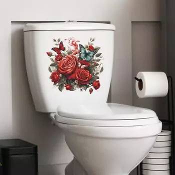 Цветочная роза, наклейка на унитаз, съемная водонепроницаемая стена, ПВХ, гостиная, ванная комната, бабочки, художественная крышка для унитаза, День святого Валентина C