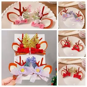 Цветочная Рождественская Заколка Для Волос Бант Головной Убор Из Рога Оленя Аксессуары Для Волос Шпилька Для Вечеринки Рога Оленя D
